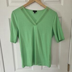 Talbots Ribbed Green Lace Trimmed Top